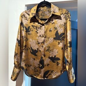 Zara Floral Satin Button-Up Shirt